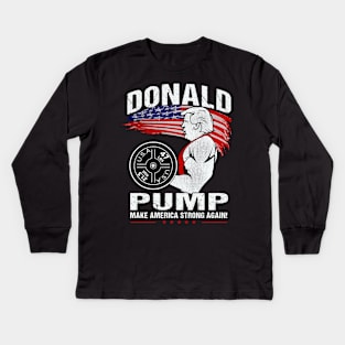 Retro Donald Pump Gym Meme Funny Trump Kids Long Sleeve T-Shirt